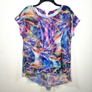 Chico's Women’s Watercolor Print Mesh Top Lined Stretch Size 1 (M)